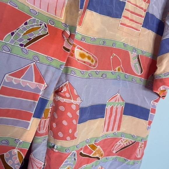 Vintage Piano Silk Beach Graphic Button Down Shirt Medium - Picture 3 of 6